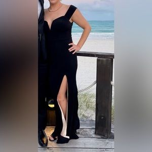Black deep V high slit formal dress